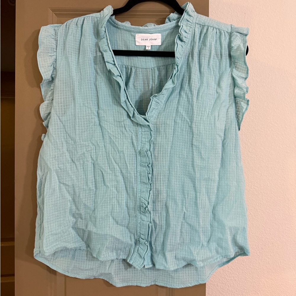 Dear John Blue Sleeveless Ruffled Blouse
